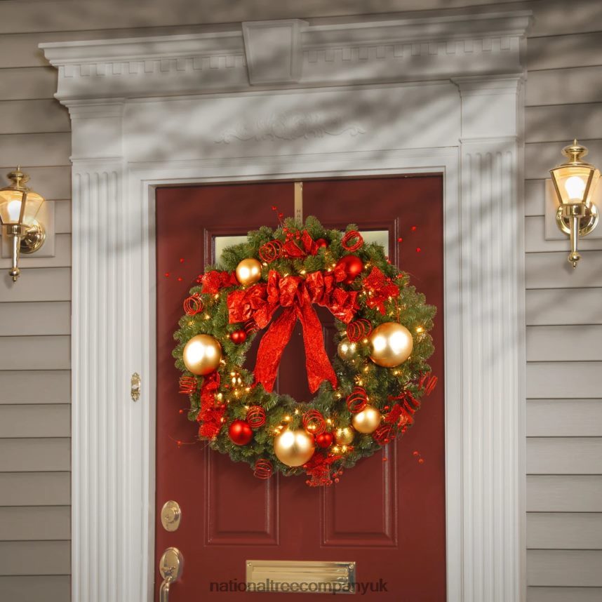 Greenery | National Tree Company 36in Decorative Collection Cozy Christmas Wreath with Red and Clear Lights F2L4F246